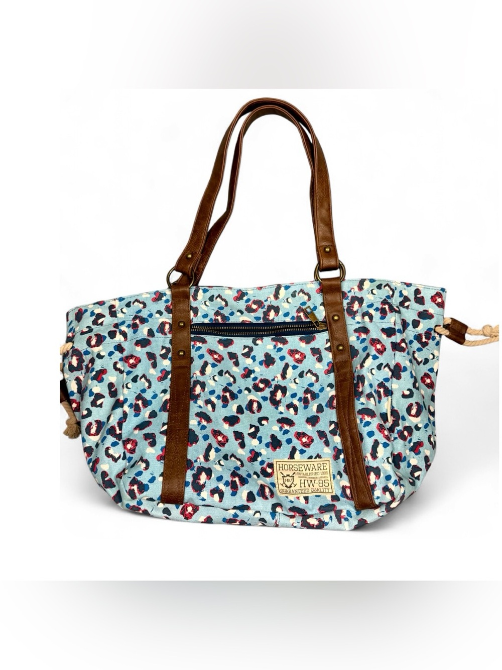 Like New Horseware Lou Lou 100% Cotton Blue Leopard Print Canvas Tote